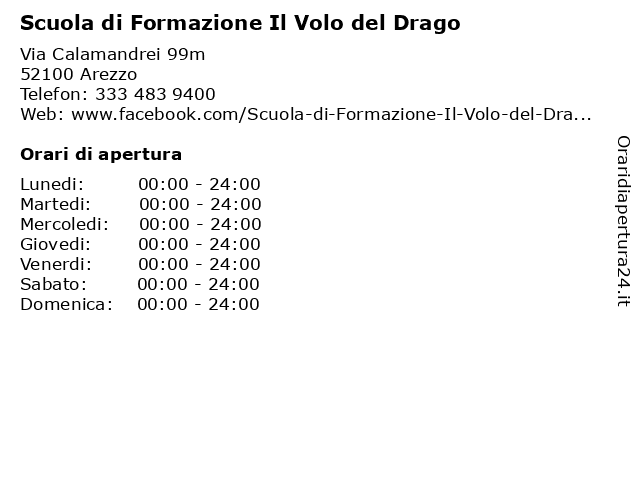 Orari di apertura Scuola di Formazione Il Volo del Drago